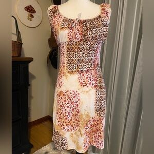 Vintage y2k 2000s RAVE multicolor patchwork style milkmaid midi dress